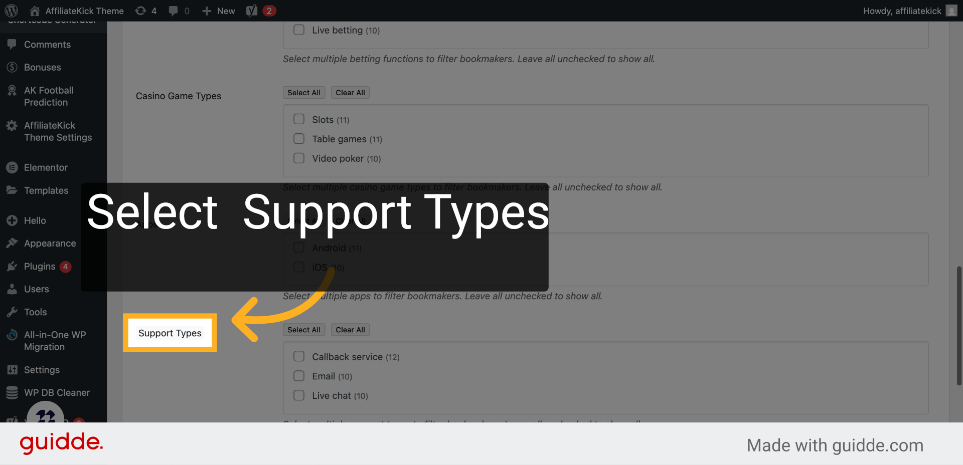 Click 'Support Types'