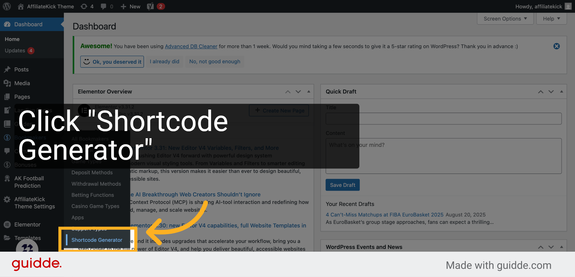 Click 'Shortcode Generator'