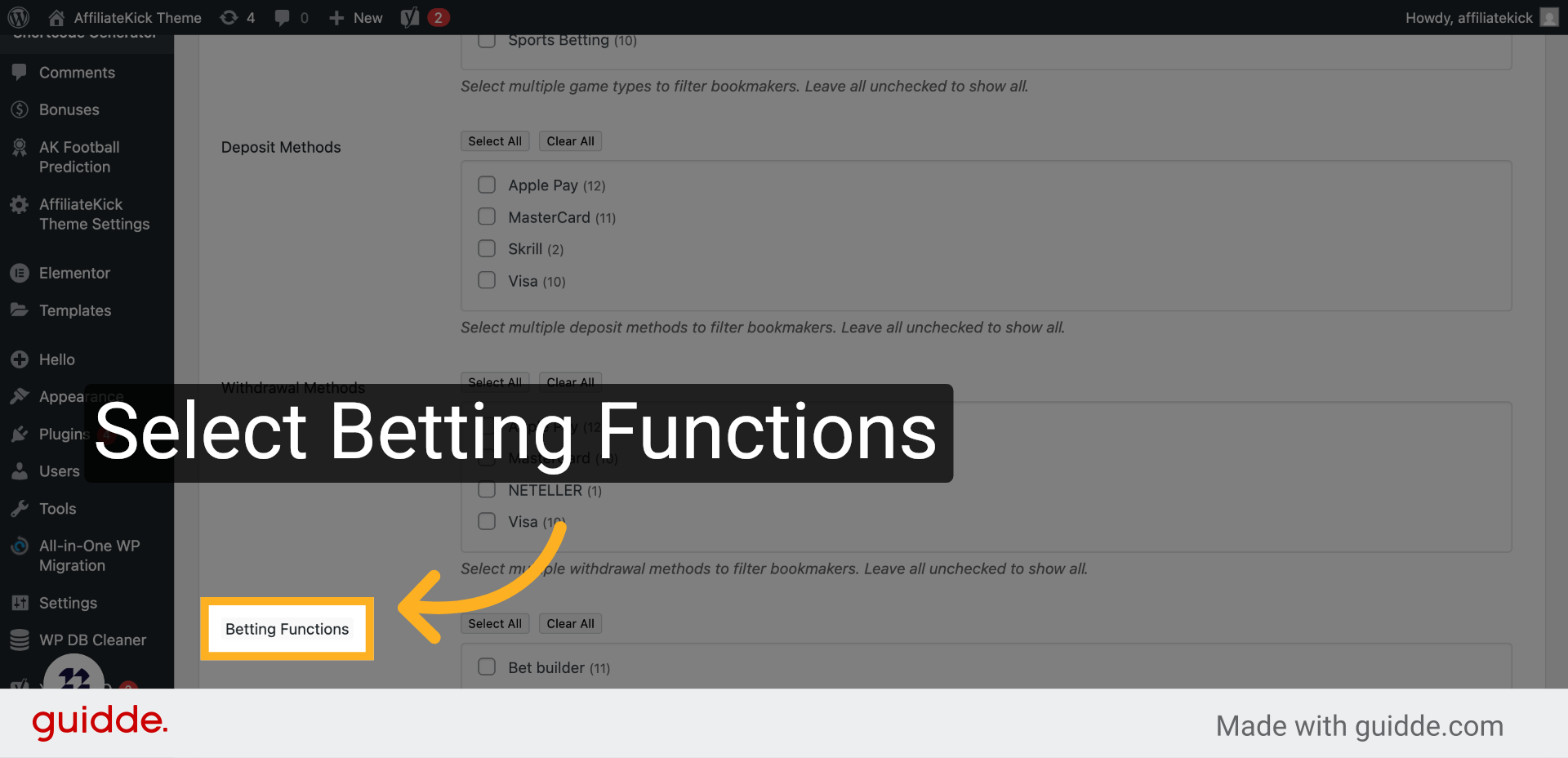 Click 'Betting Functions'