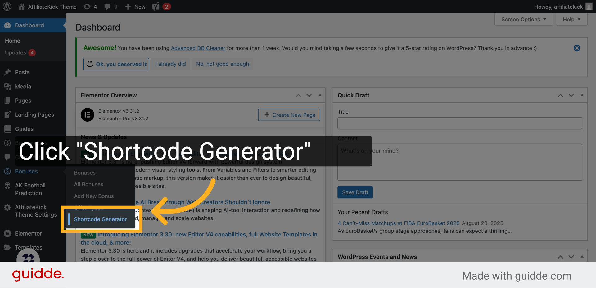 Click 'Shortcode Generator'