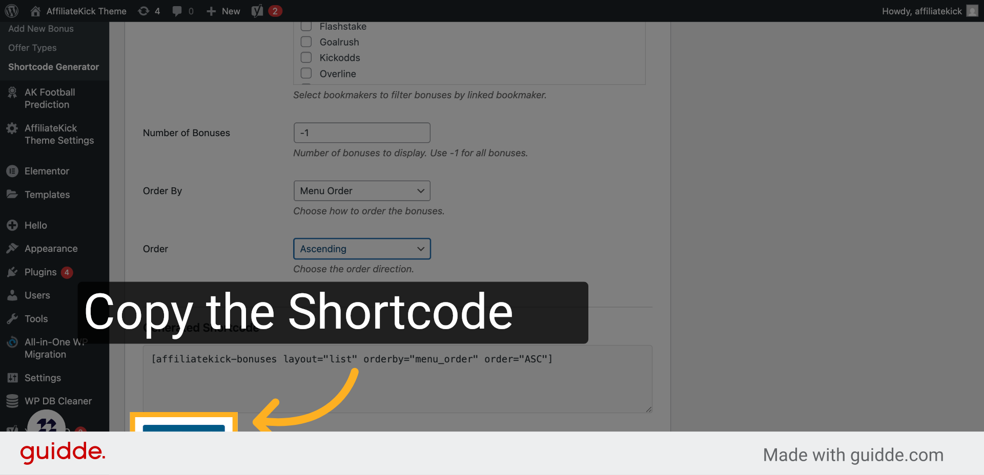 Click 'Copy Shortcode'