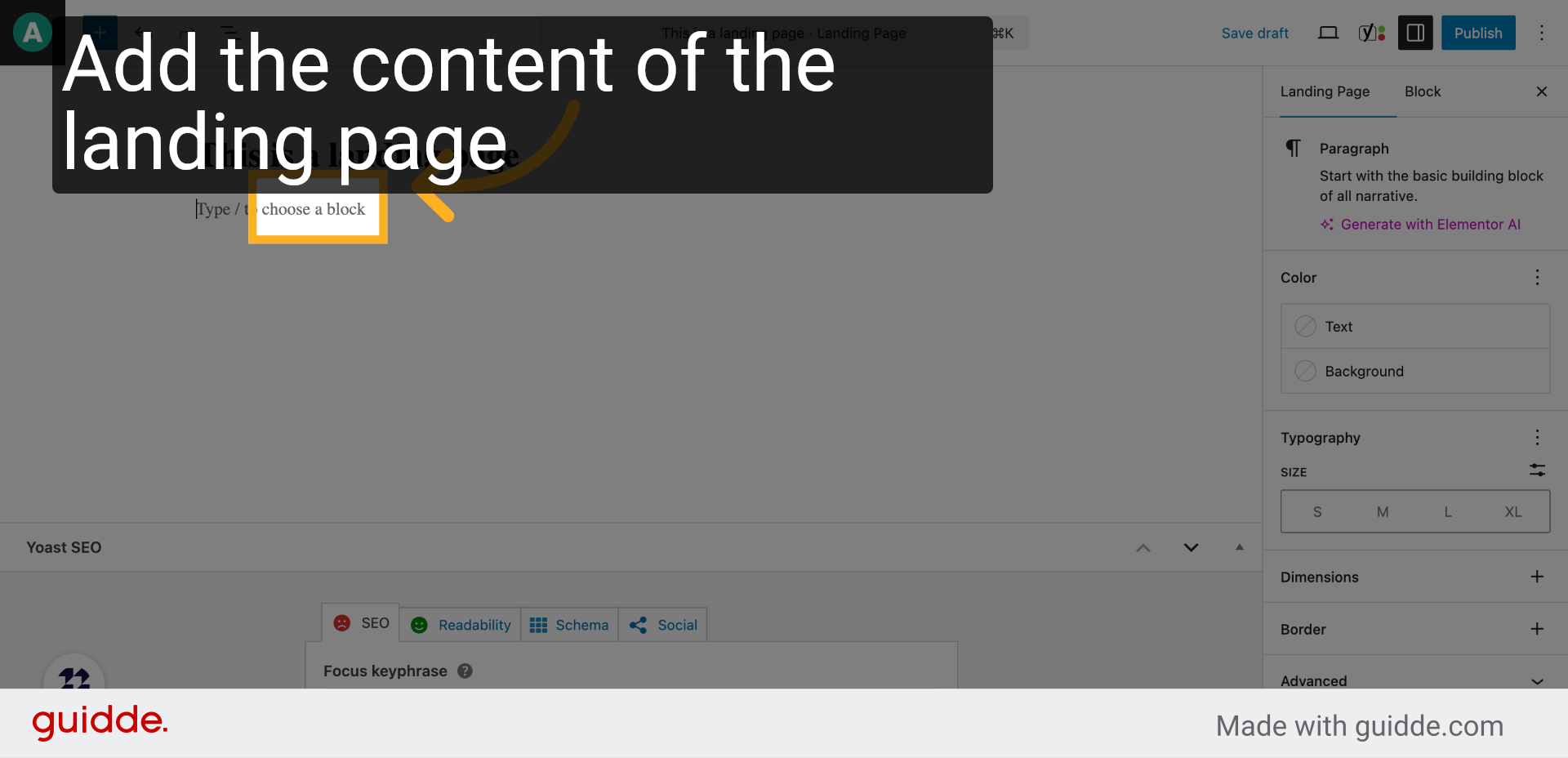 Landing page content