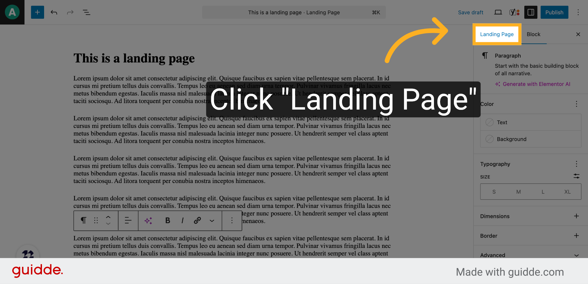Click 'Landing Page'