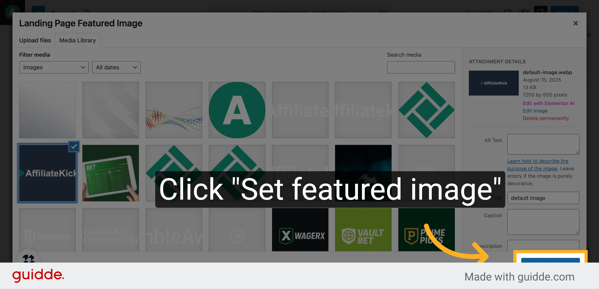 Click 'Set featured image'