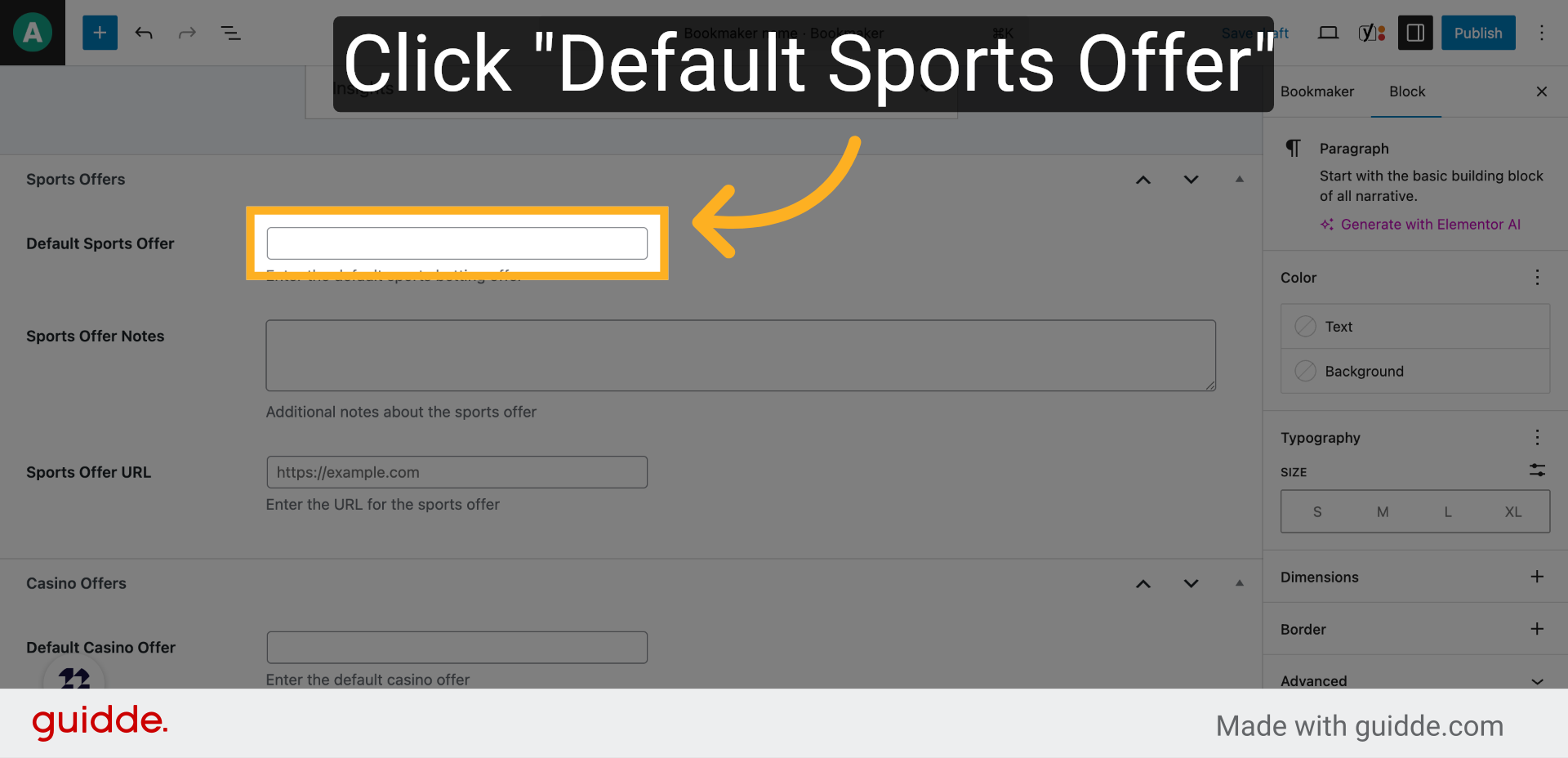 Click 'Default Sports Offer'