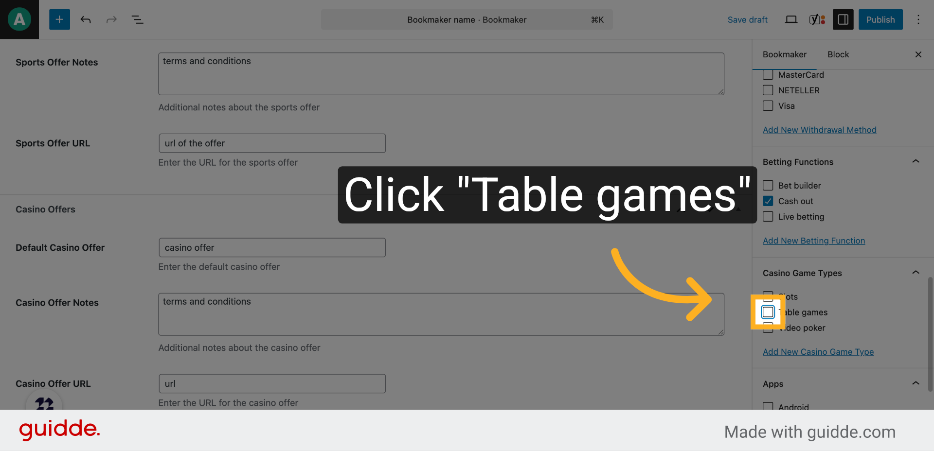 Select the available game types