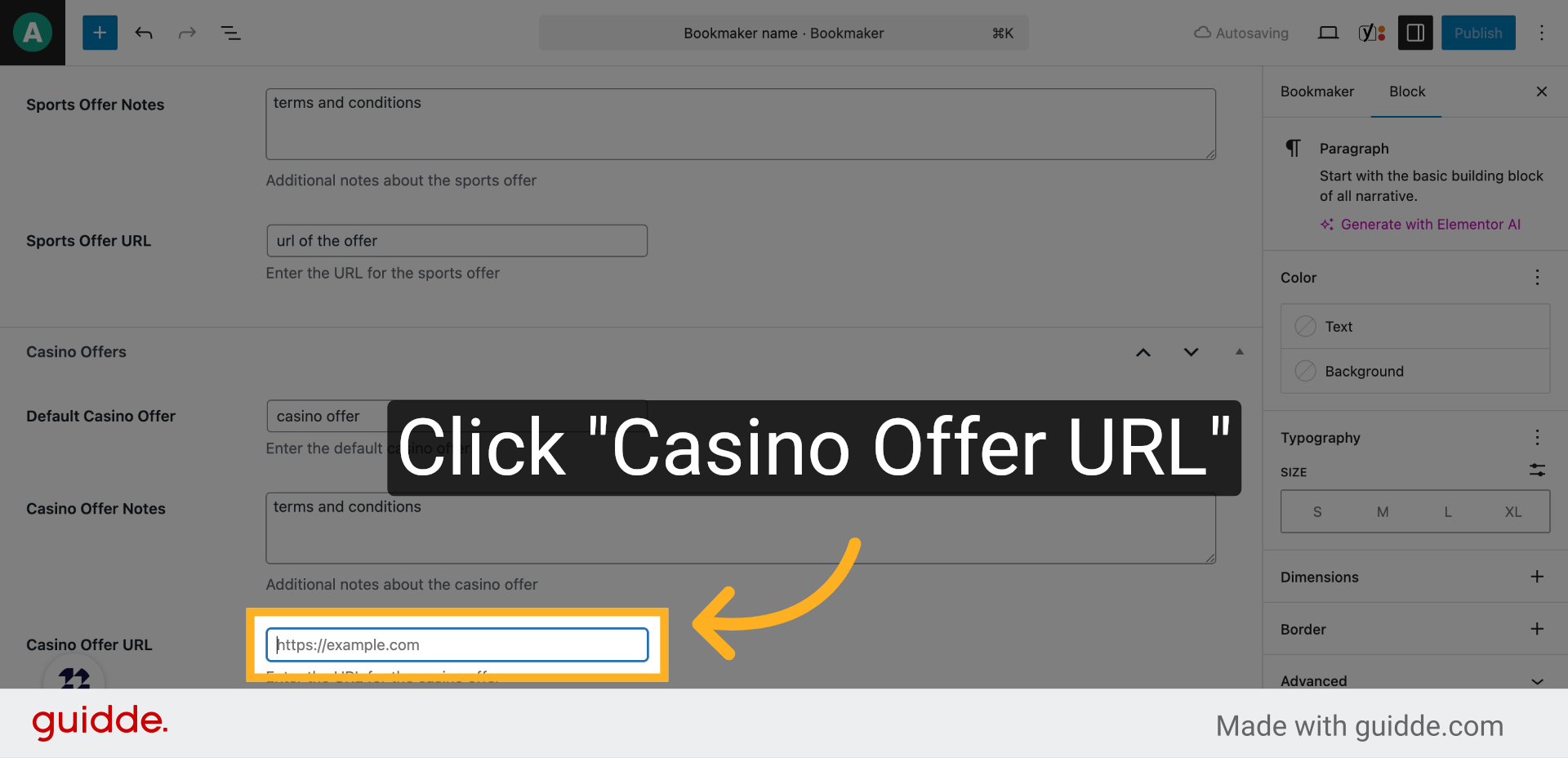Click 'Casino Offer URL'
