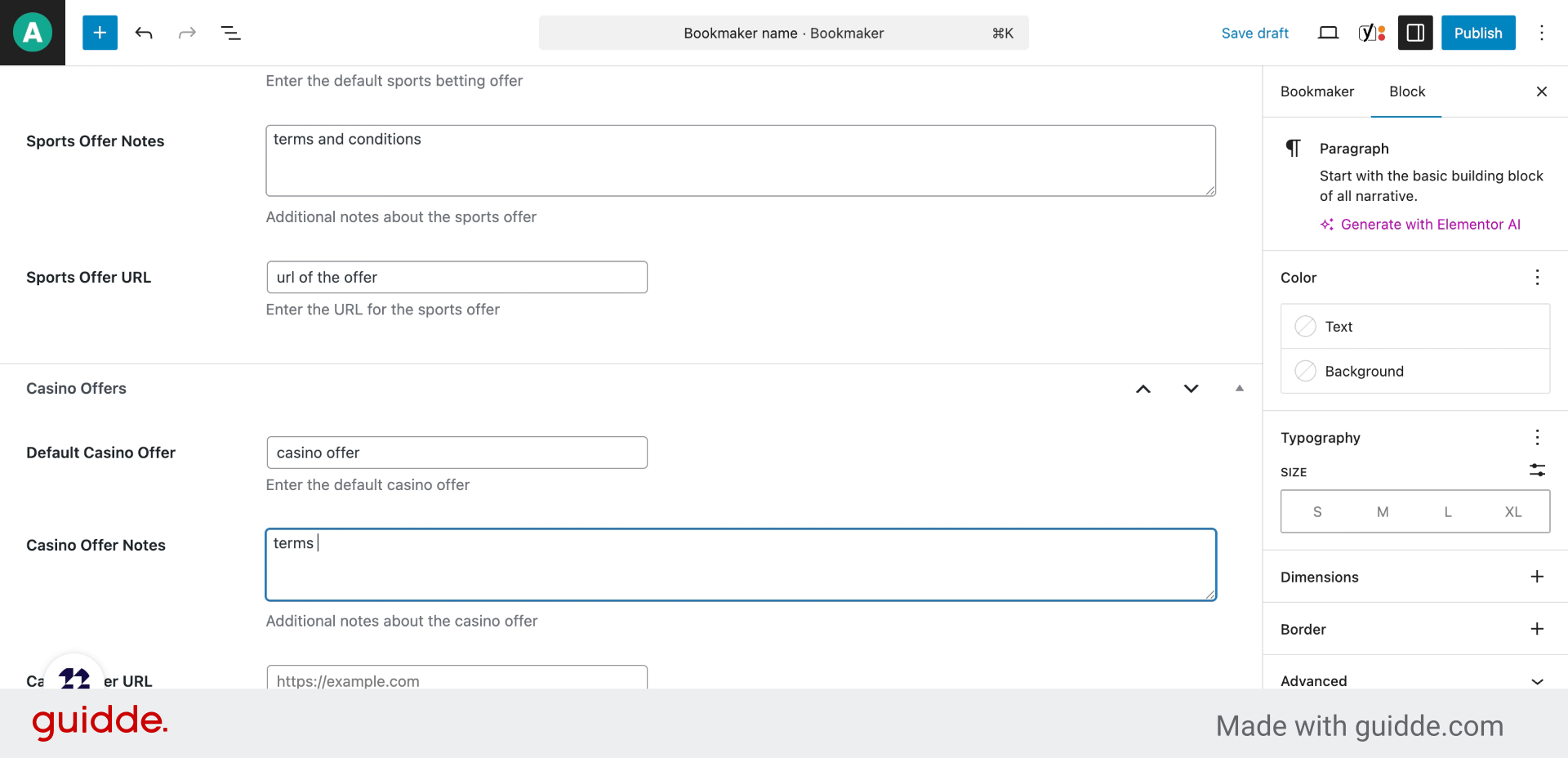 Fill 'terms and conditions'