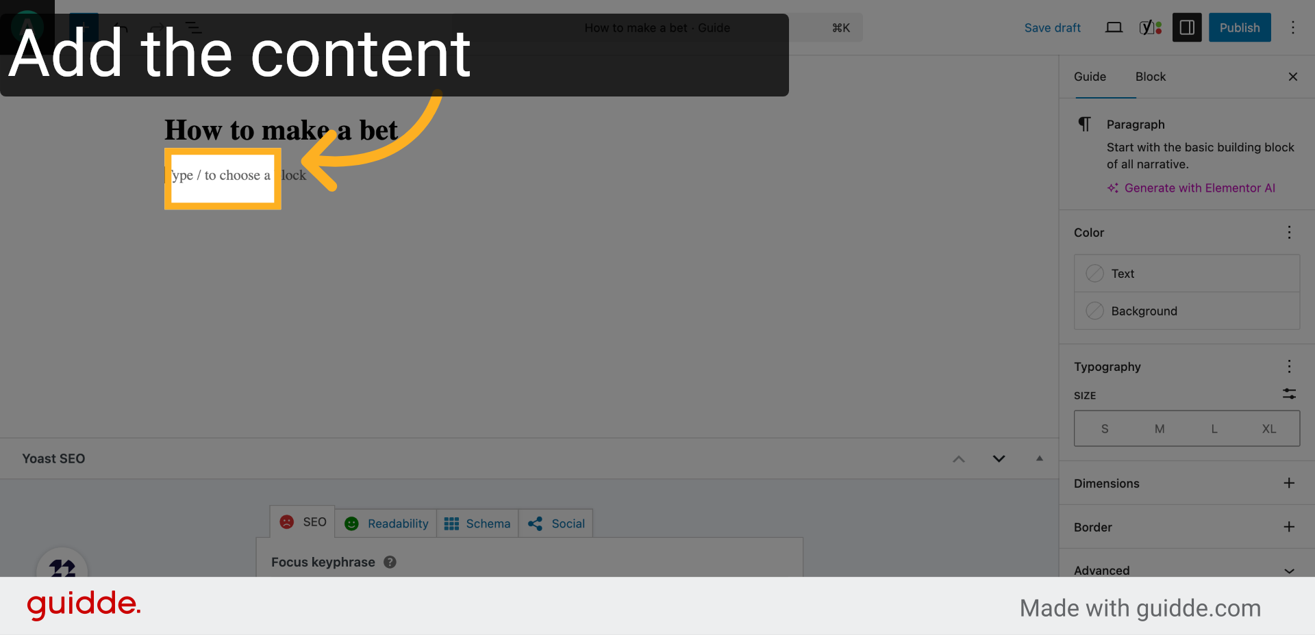 Click 'Type / to choose a block'