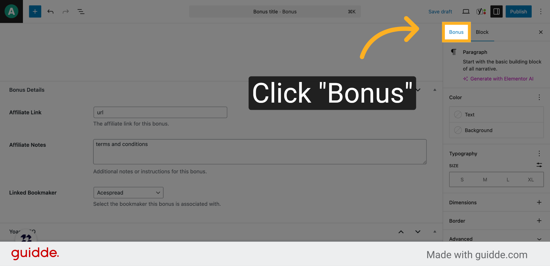 Click 'Bonus'