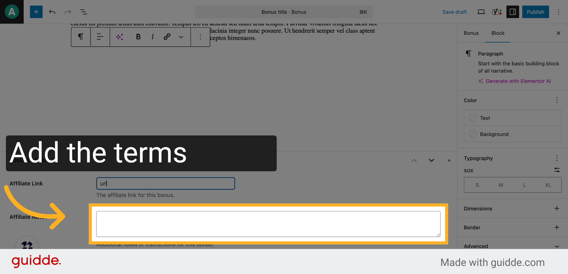 Click 'Affiliate Notes'