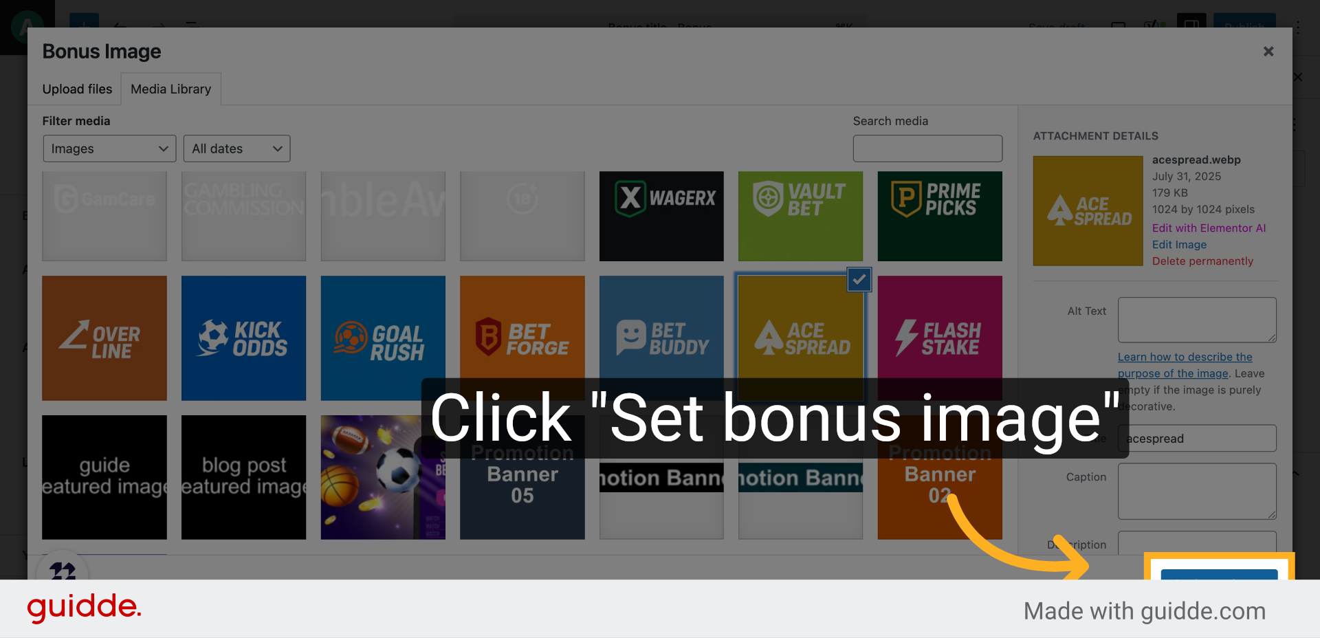 Click 'Set bonus image'