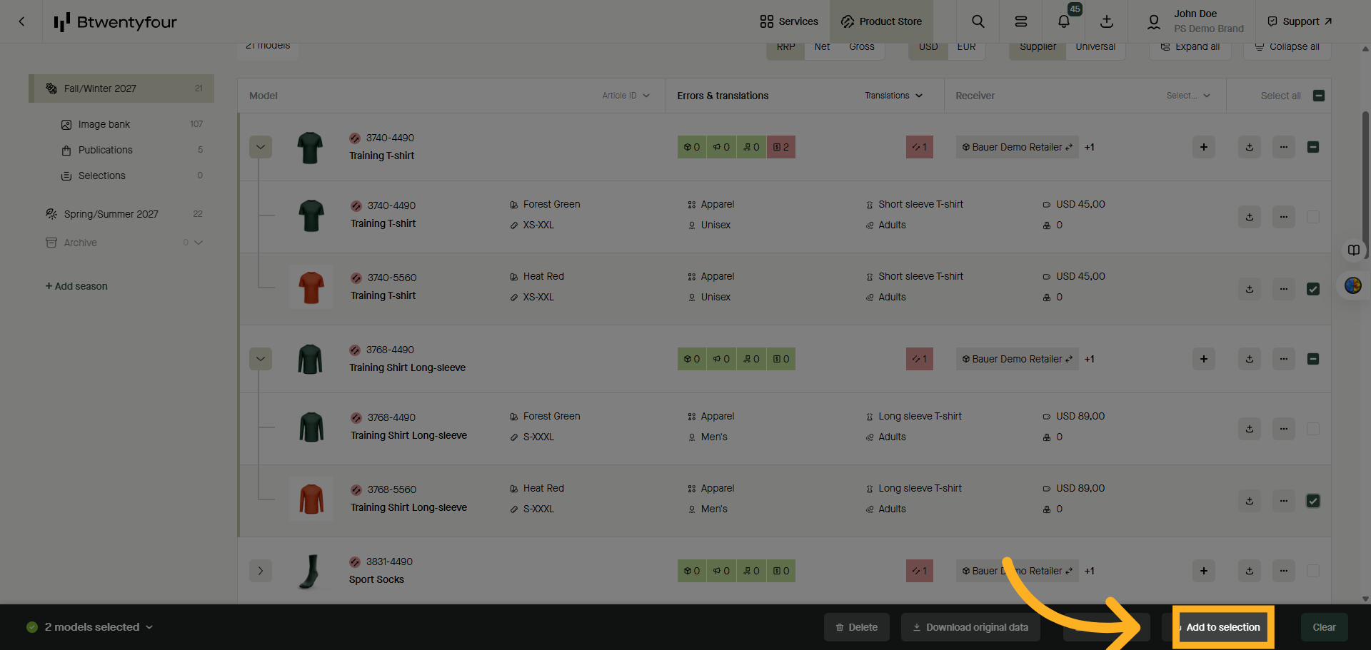 Add Products To Selection
