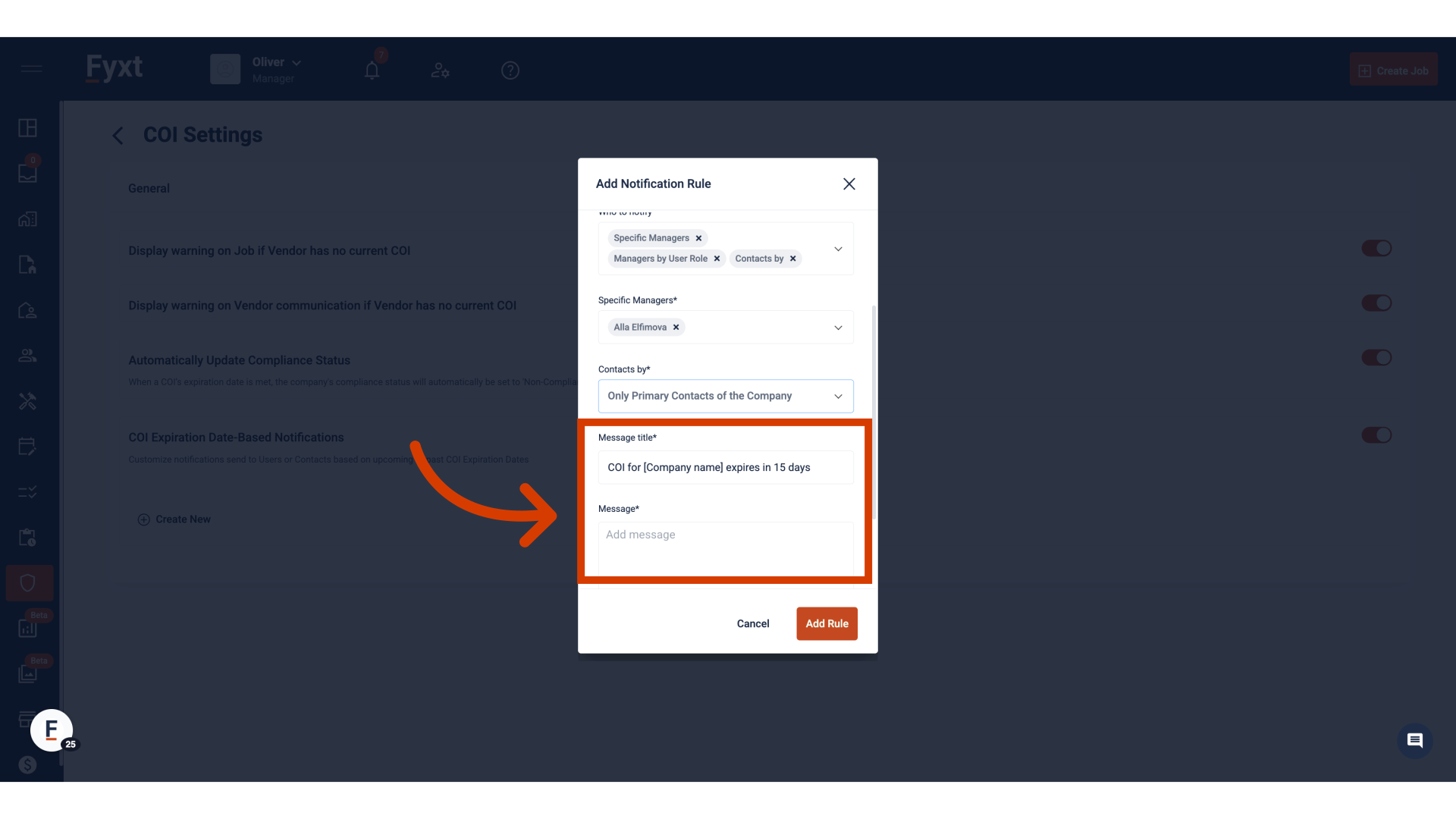 Configuring the notification