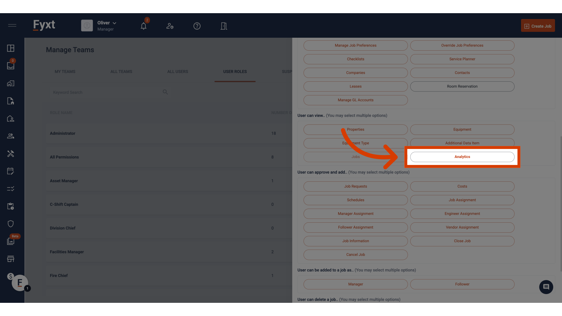 Apply the 'Analytics' Permission