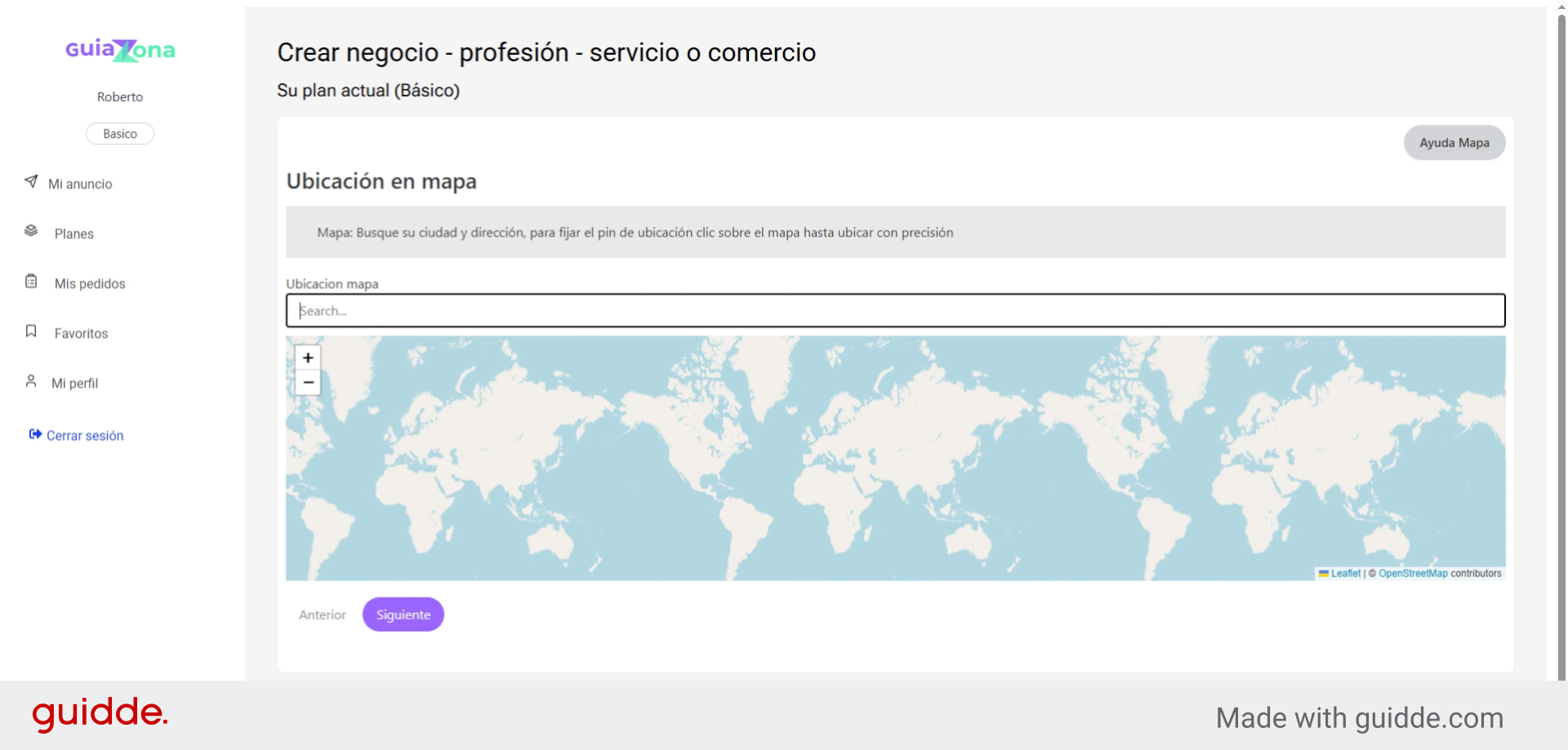 Mapa seleccionar la ciudad