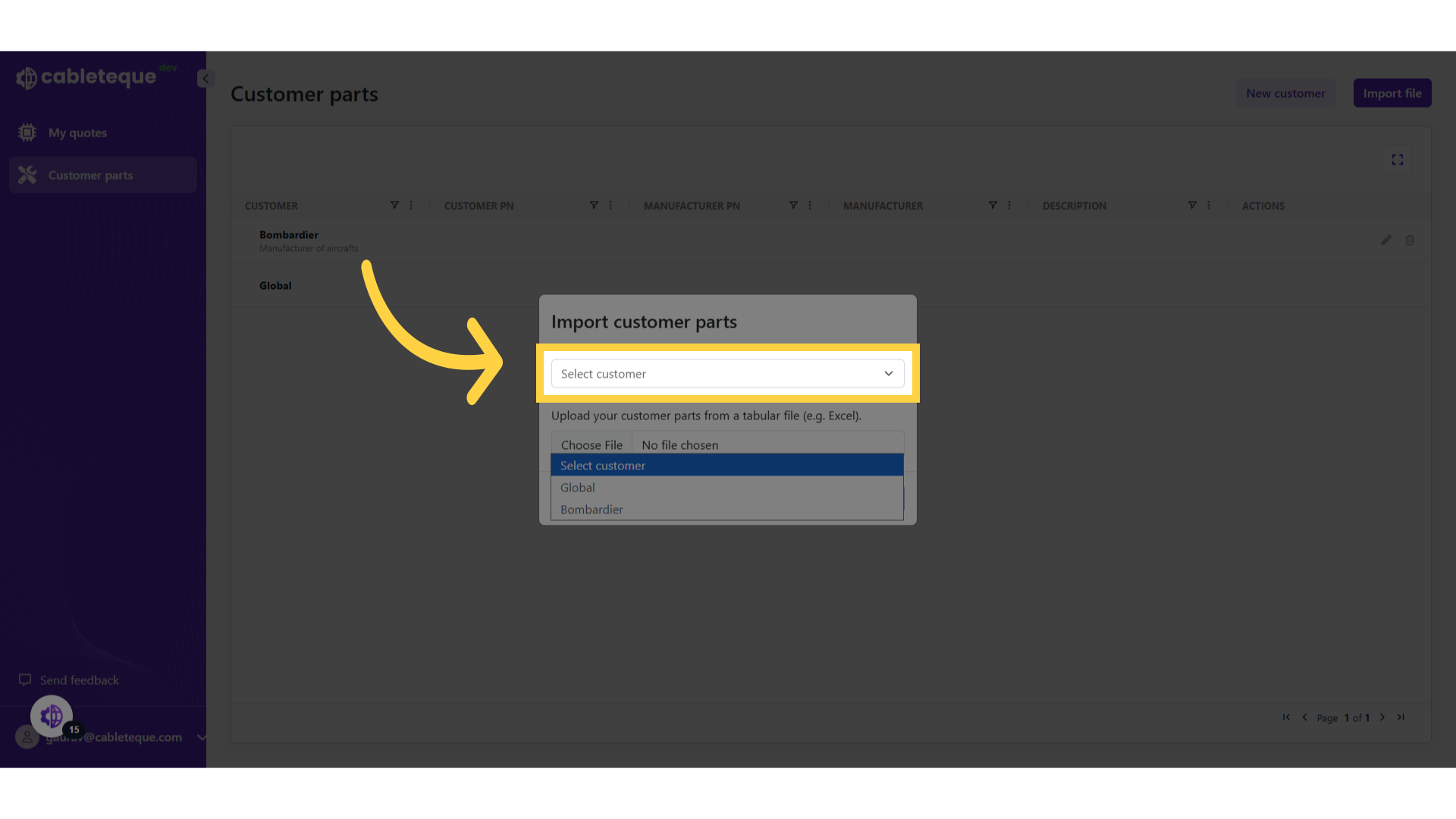 Click 'Select customer'