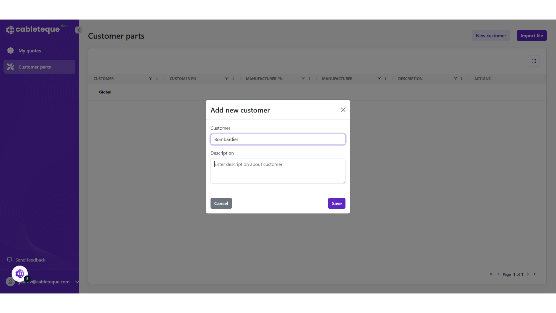 Click 'Enter description about customer'