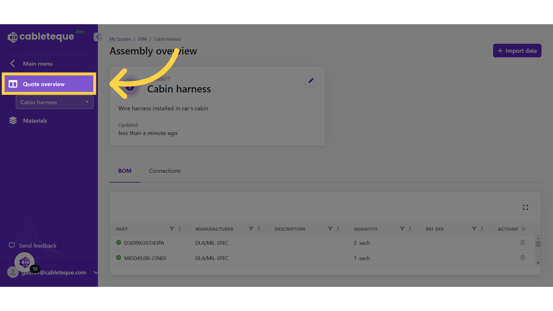 Click 'Quote overview'