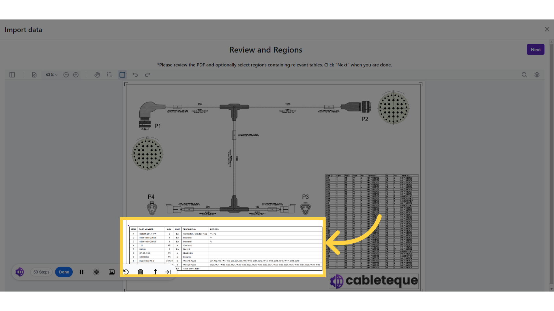 Select the BOM table