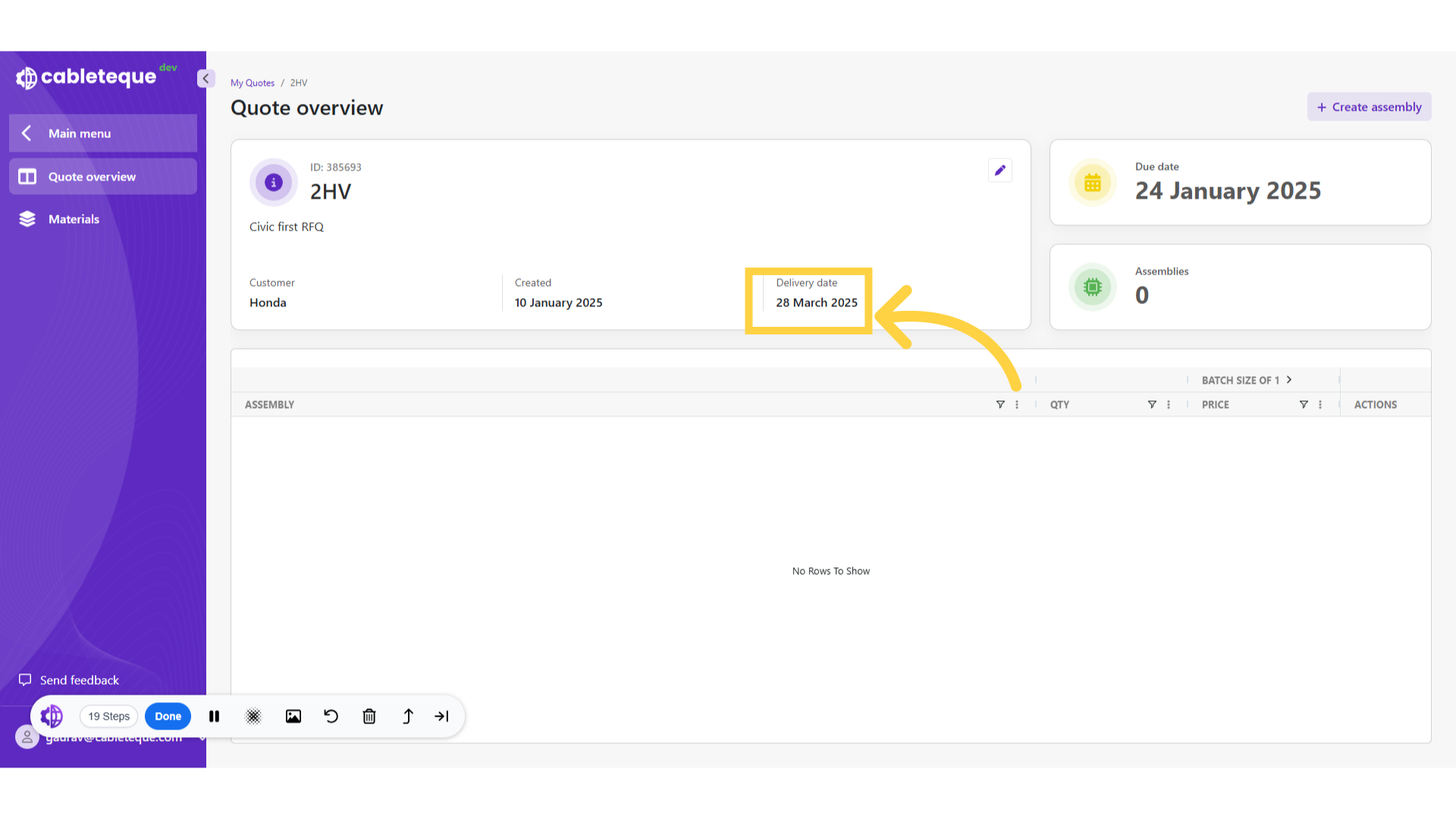 Changed Delivery date