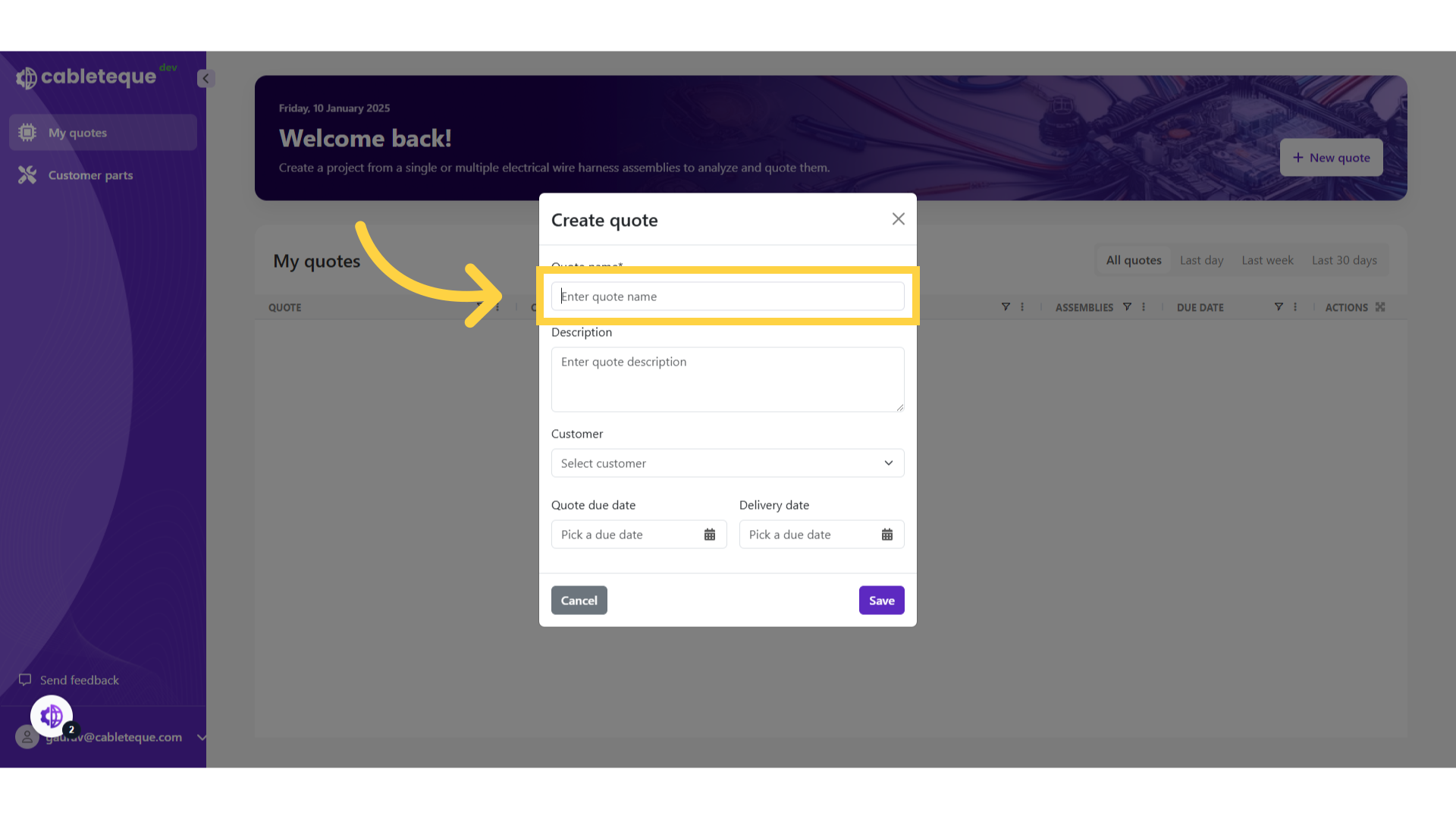 Click 'Enter quote name'