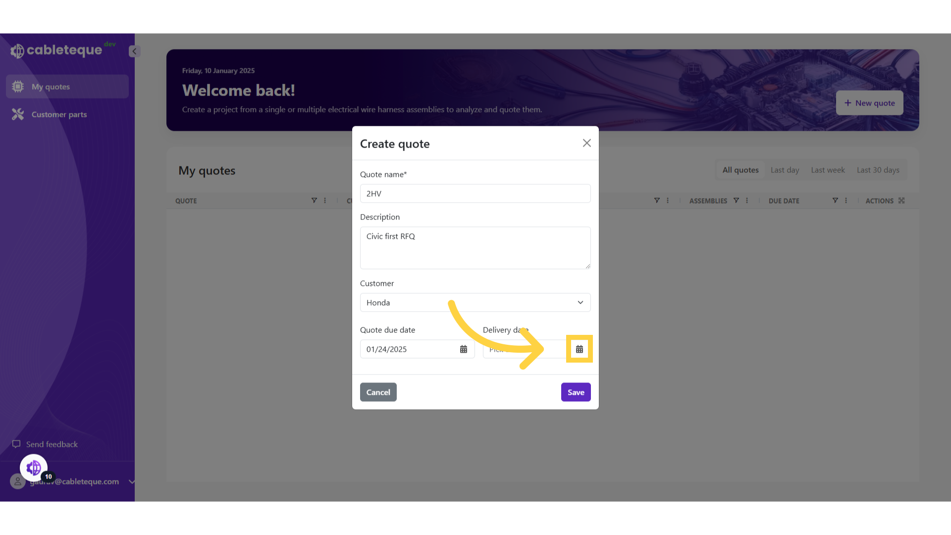 Click 'Delivery date'