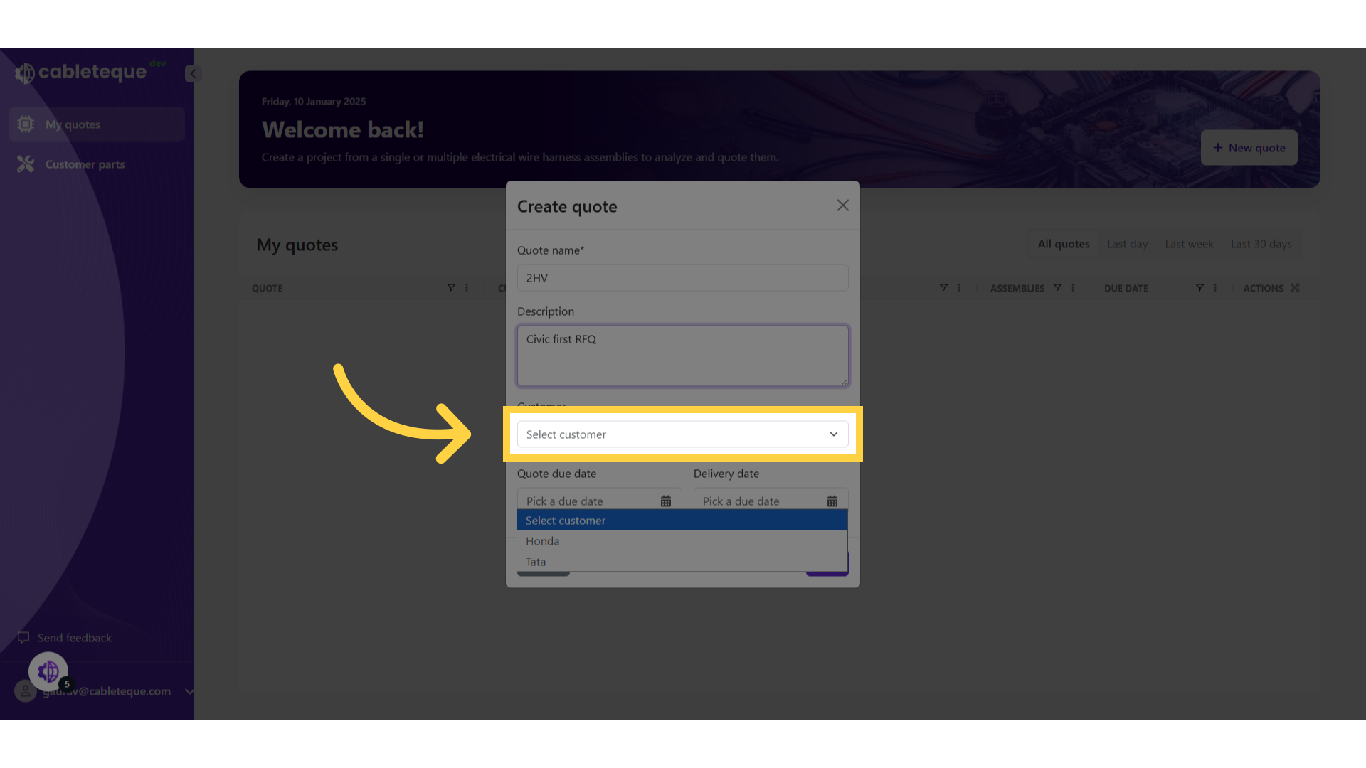 Click 'Select customer'
