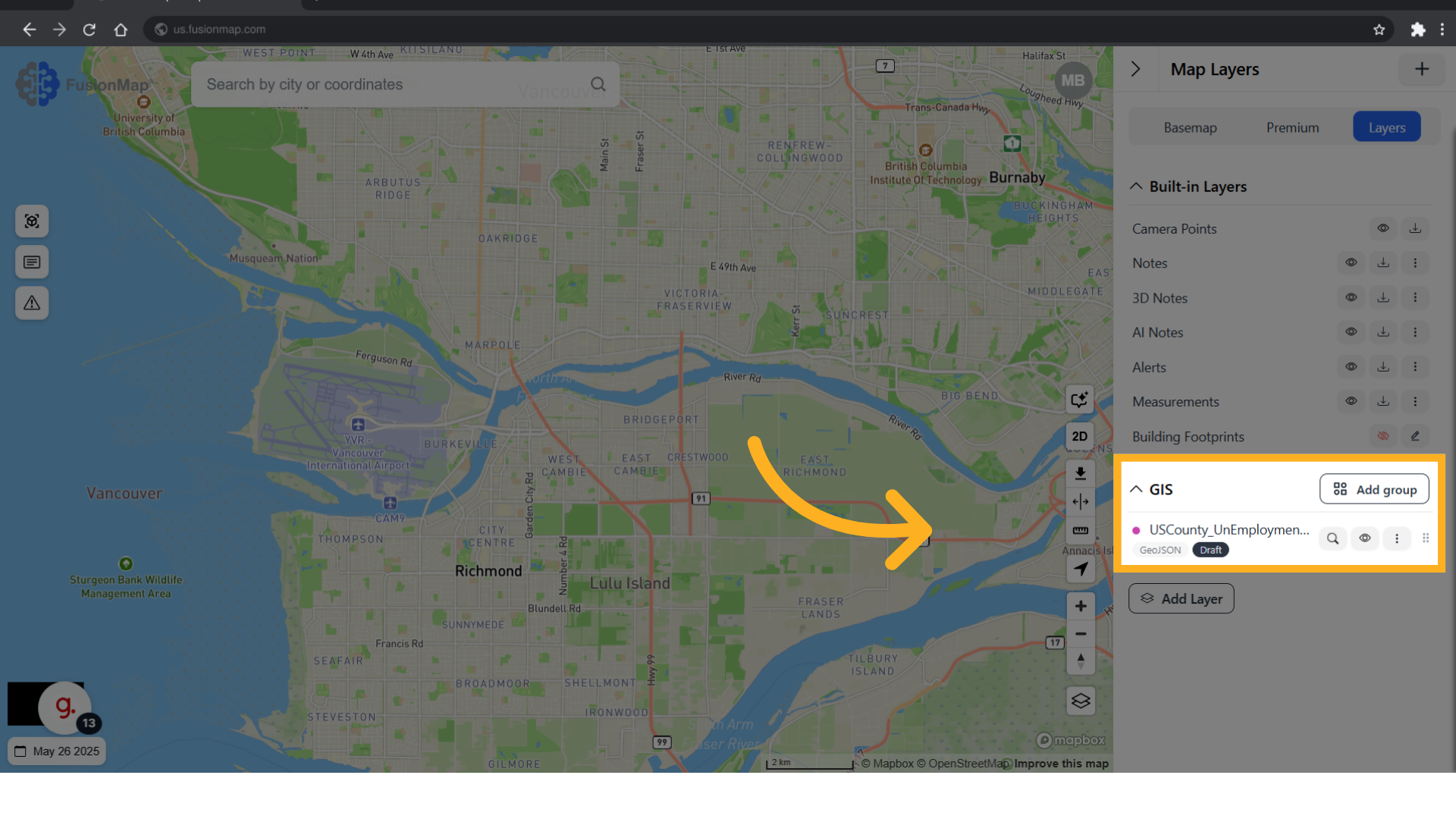 All your GIS layers will be visualized here