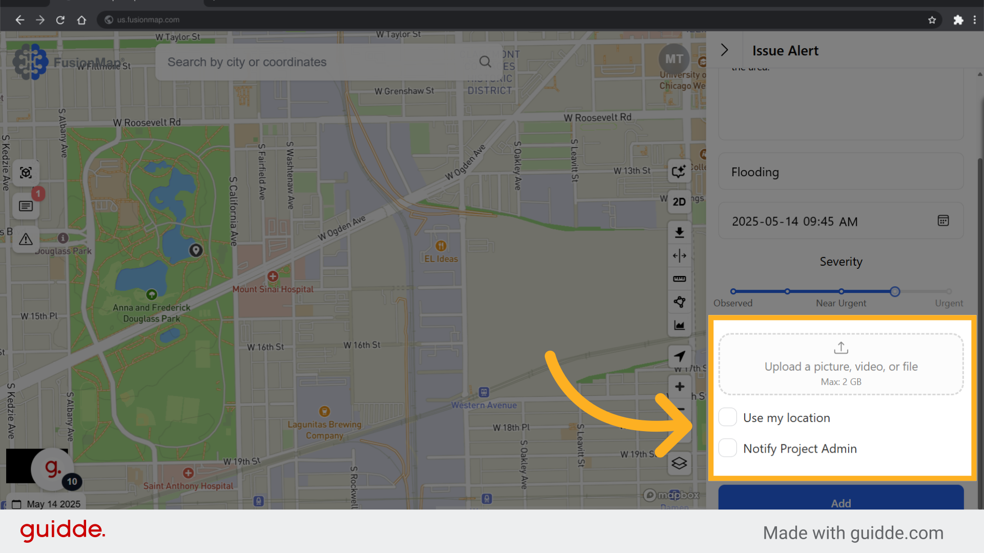 Upload a picture or choose to notify the project admin