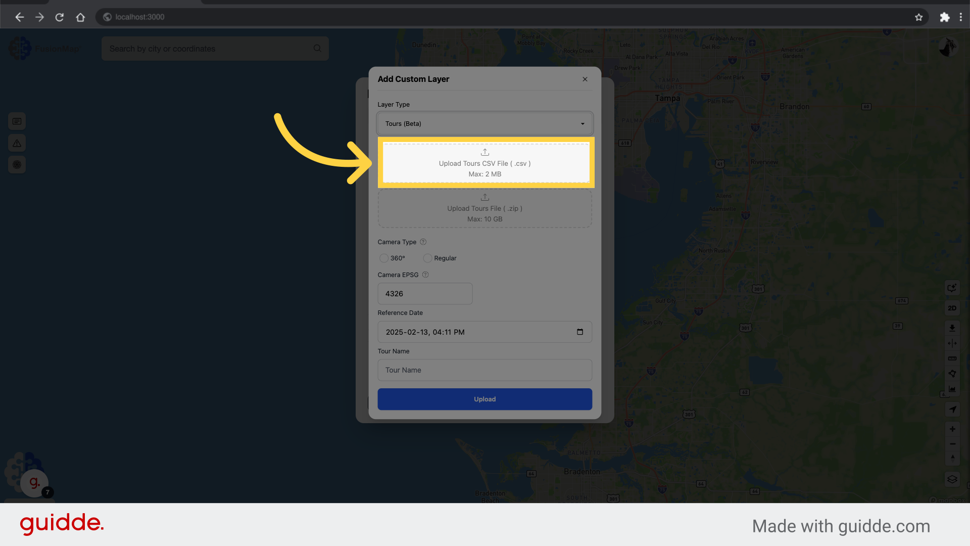 Upload your Tours CSV file