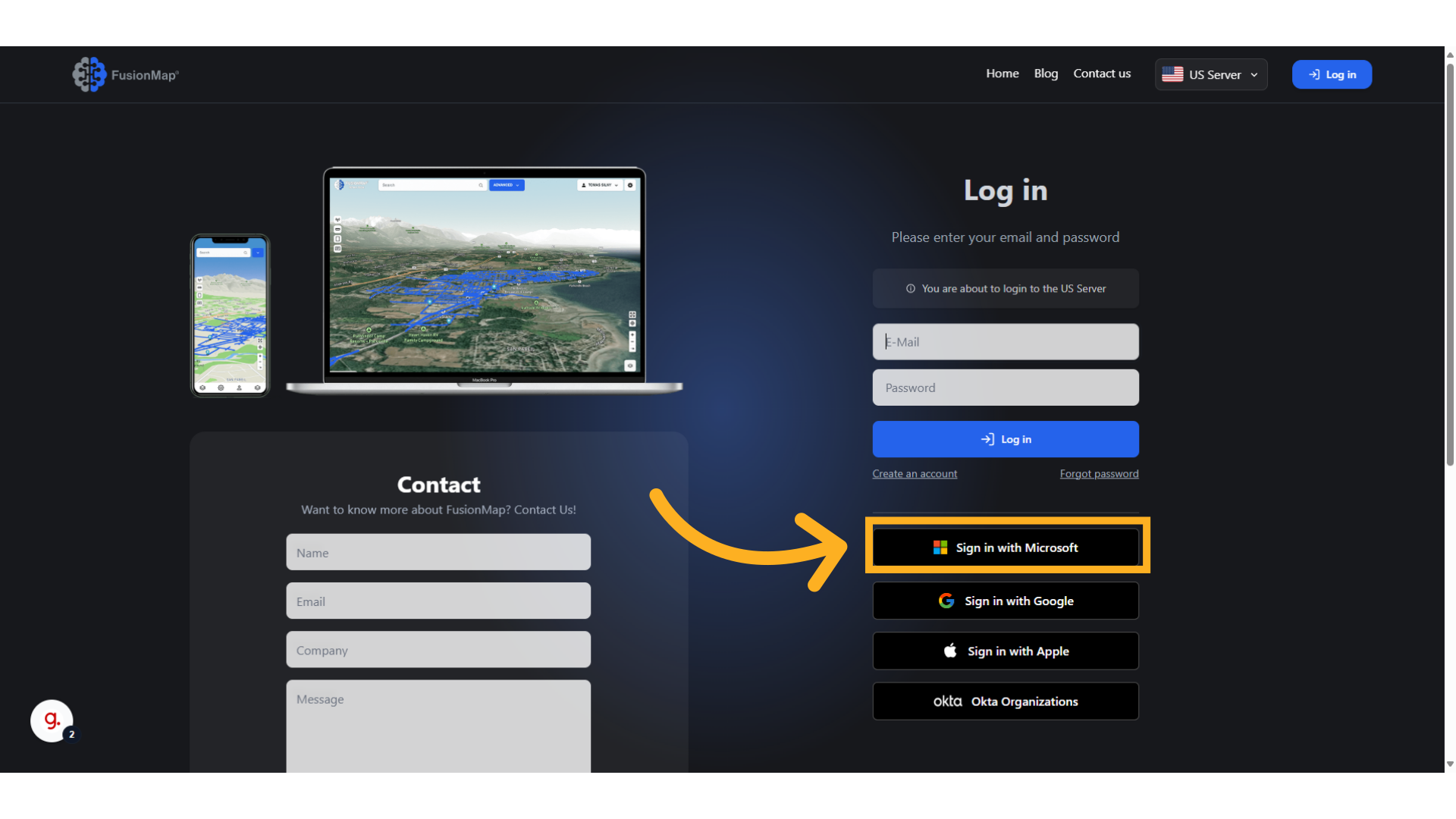 Access FusionMap using your organization’s SSO provider: Microsoft