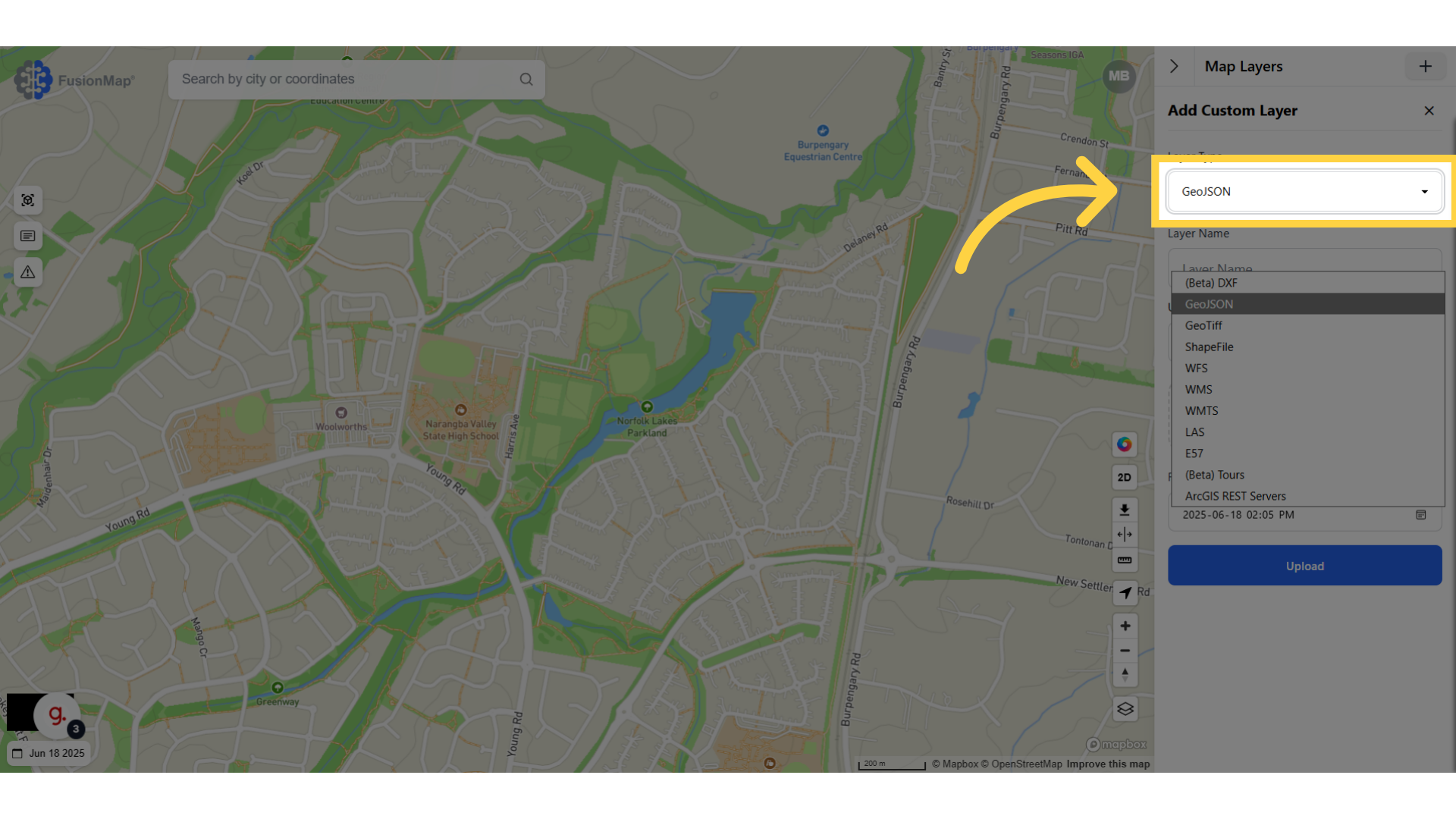 Choose WMS or WMTS Layer from the drop down menu