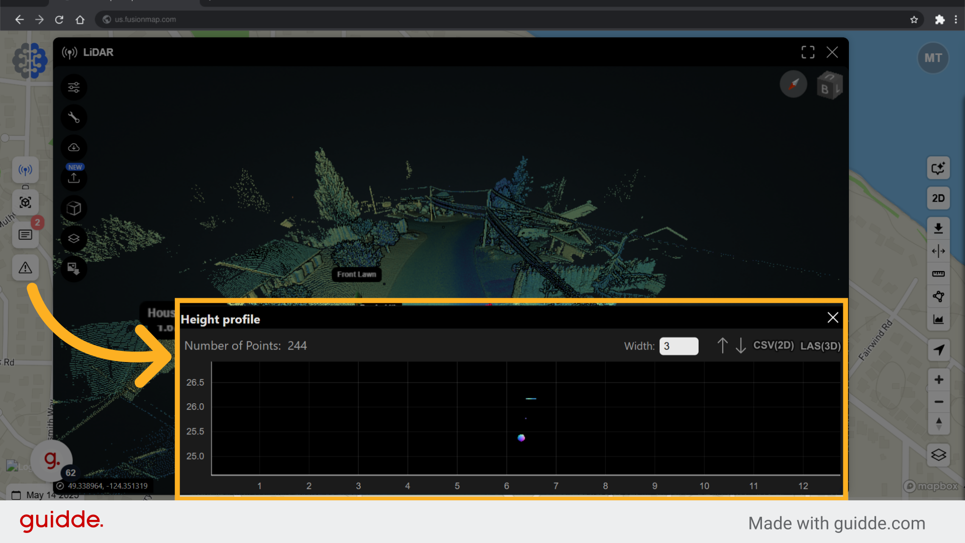 The height profile is visualized