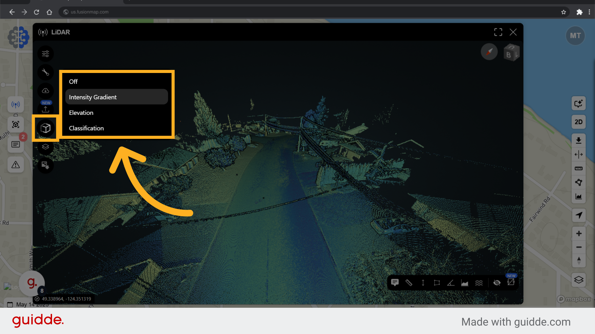 Adjust pointcloud based on intensity gradient, elevation or classification