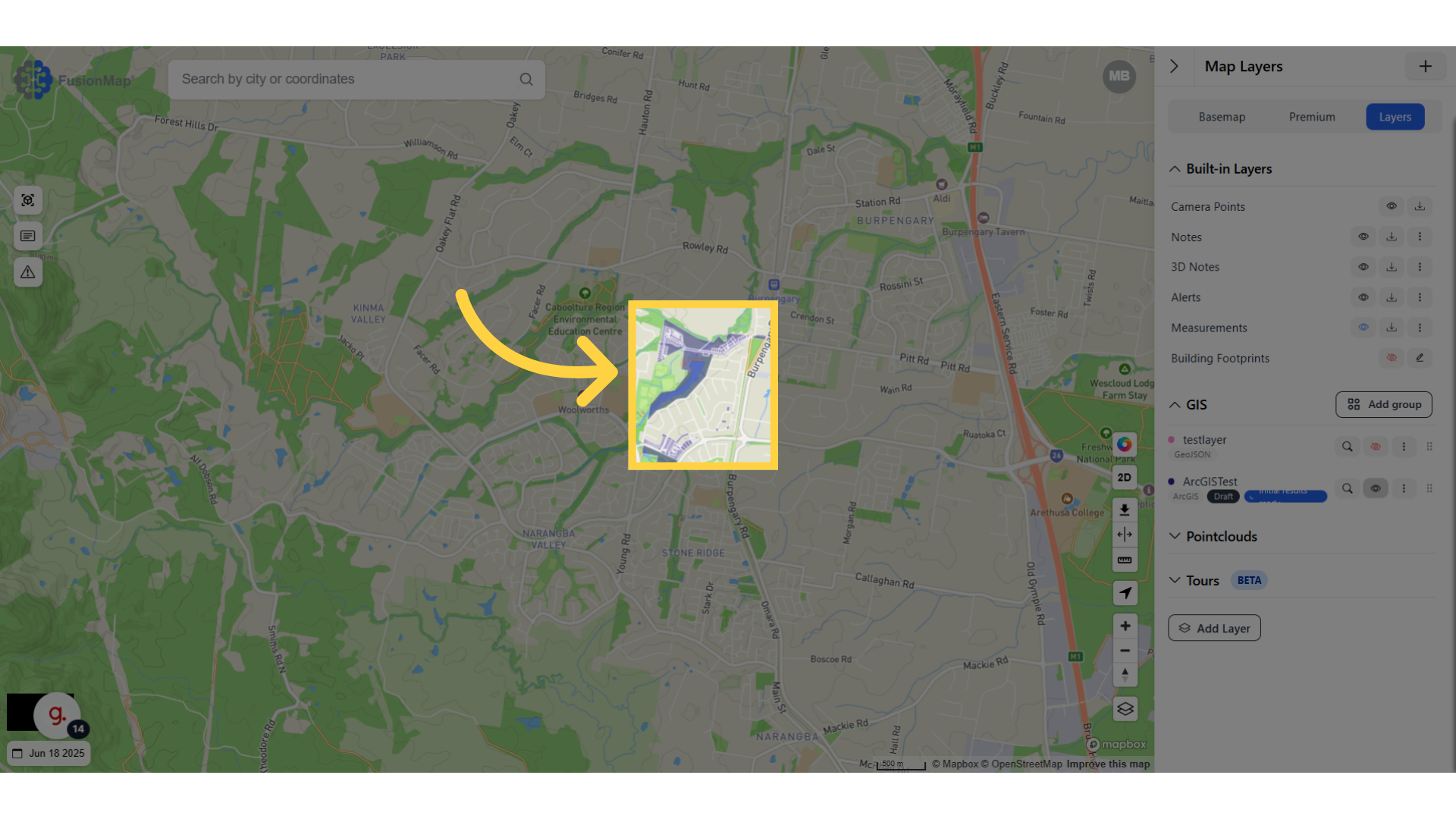 Your ArcGIS Rest Server is visualized on the map