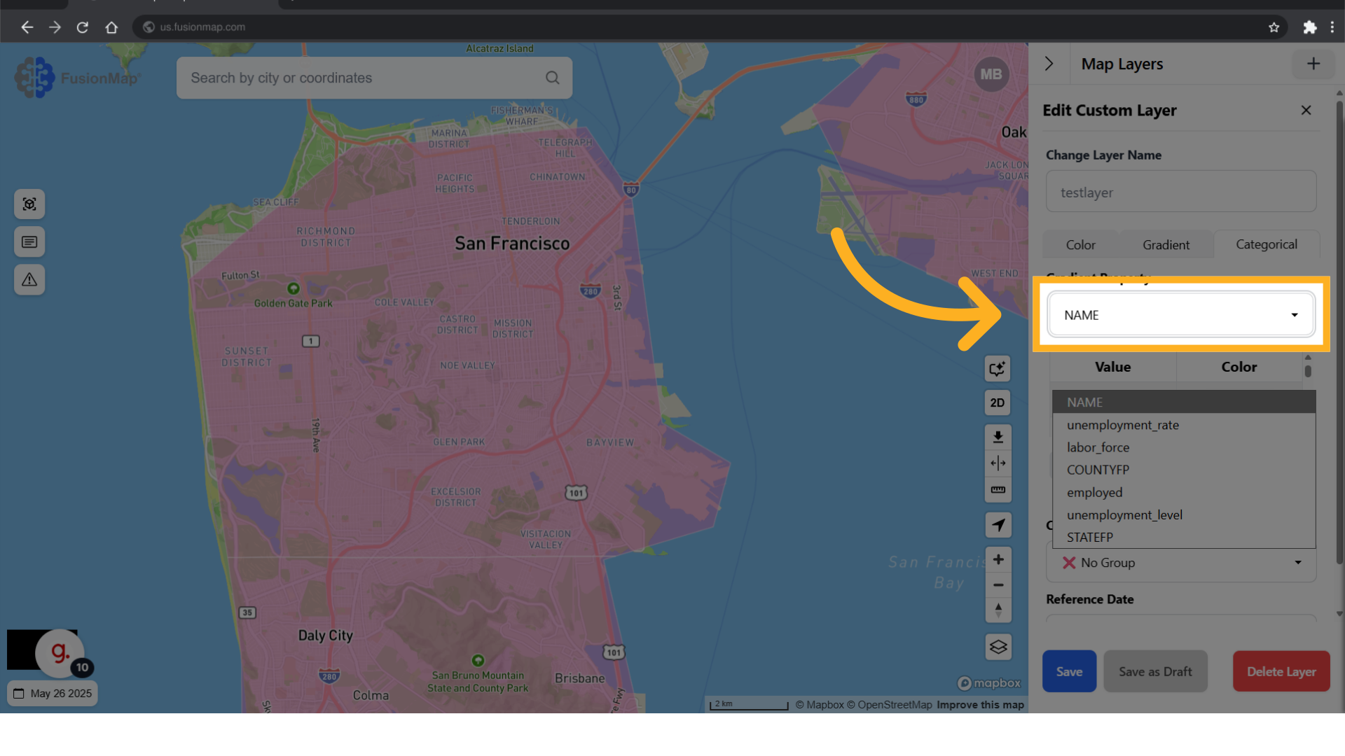 Select which property of your GeoJSON the color will apply to