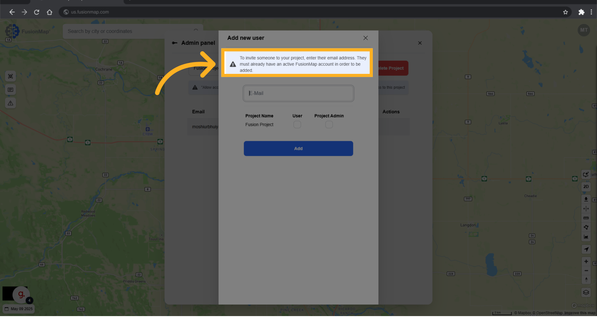 Ensure that the user has a FusionMap account with the email.