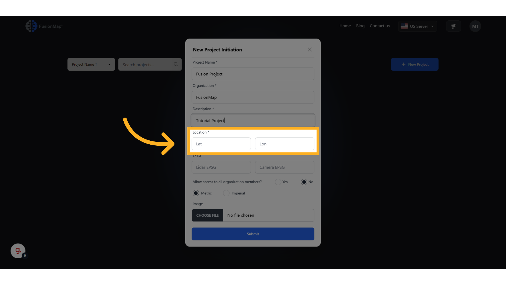 Enter the location of your project