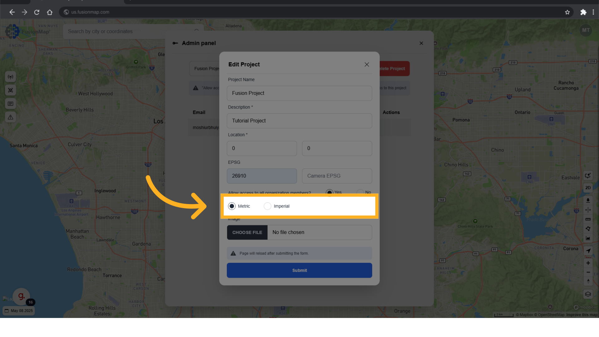 Change your project's units here