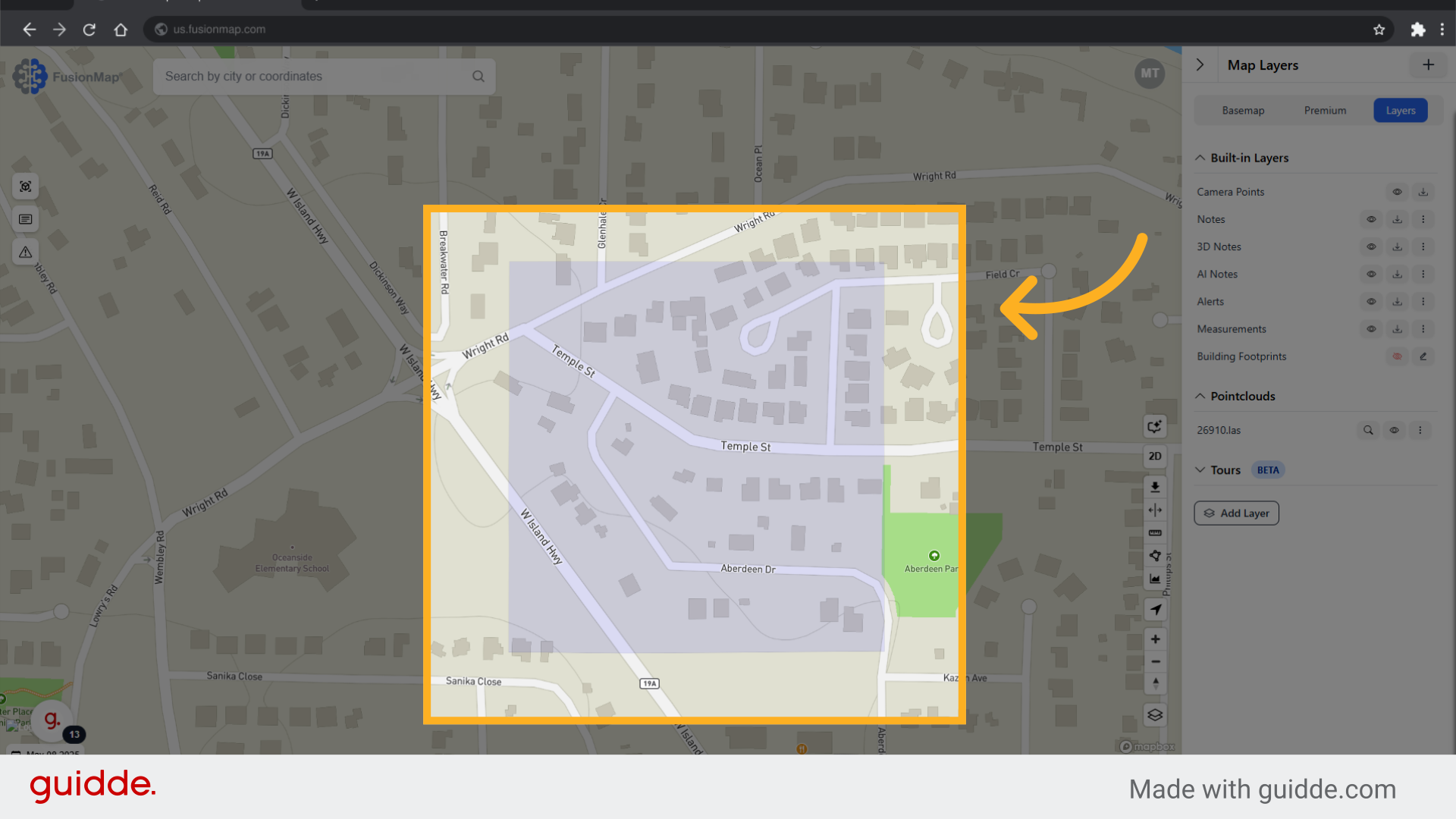 Click anywhere within the area