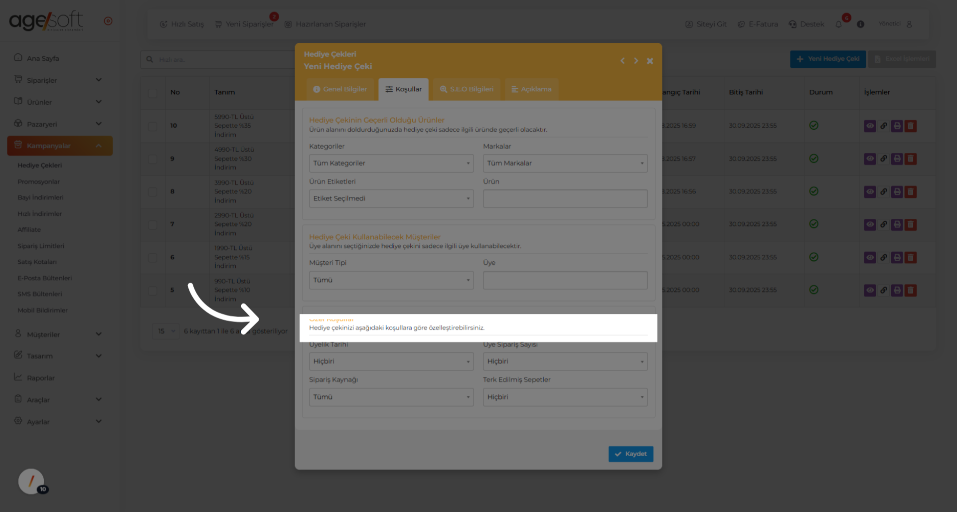 'Hediye çekinizi aşağıdaki koşullara göre özelleştirebilirsiniz.'