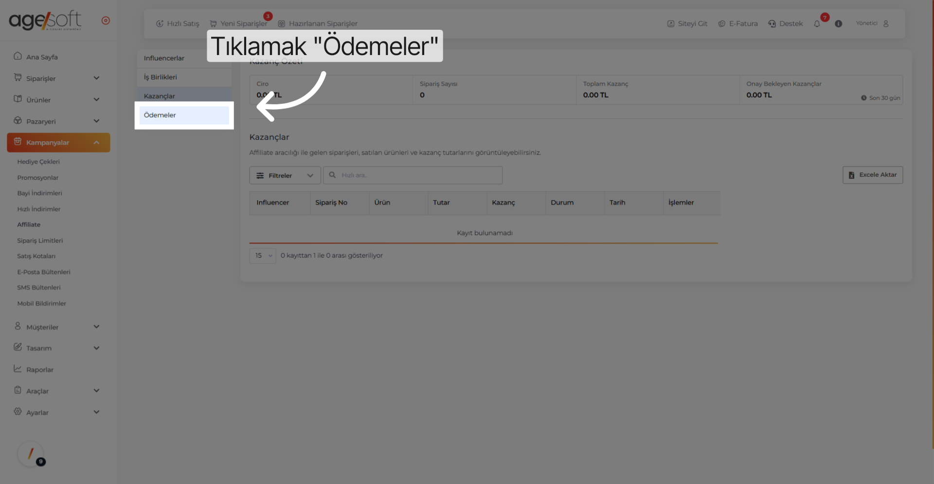 Tıklamak 'Ödemeler'