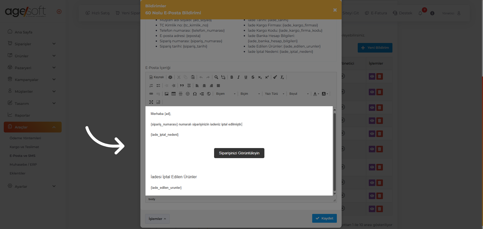 Bildirim Metnini Düzenleme