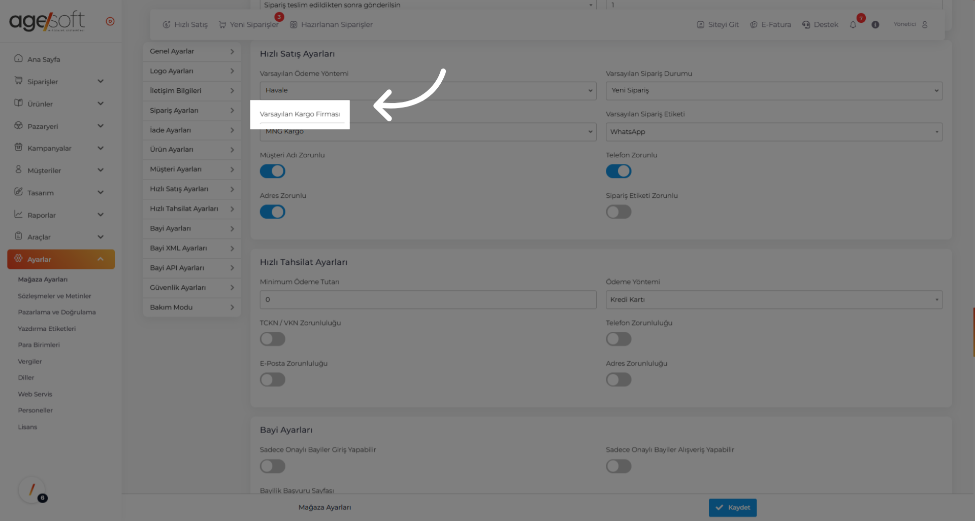 'Varsayılan Kargo Firması'