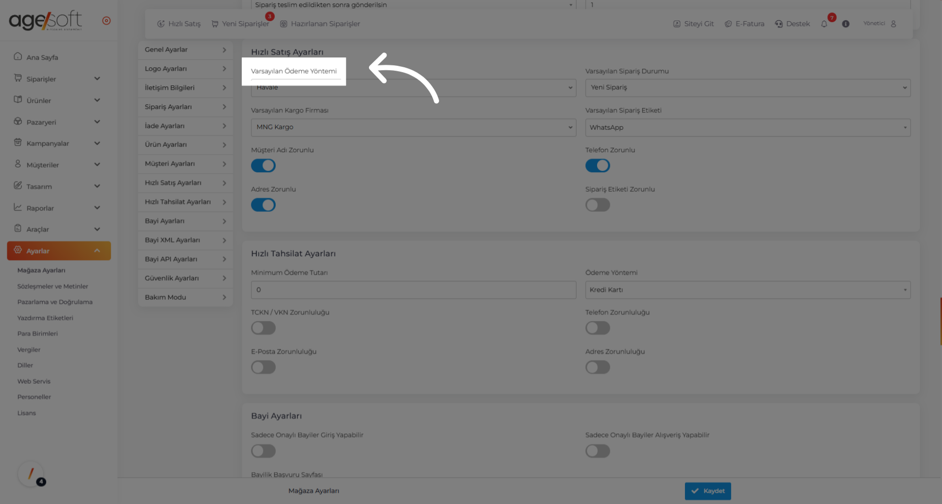 Tıklamak 'Varsayılan Ödeme Yöntemi'
