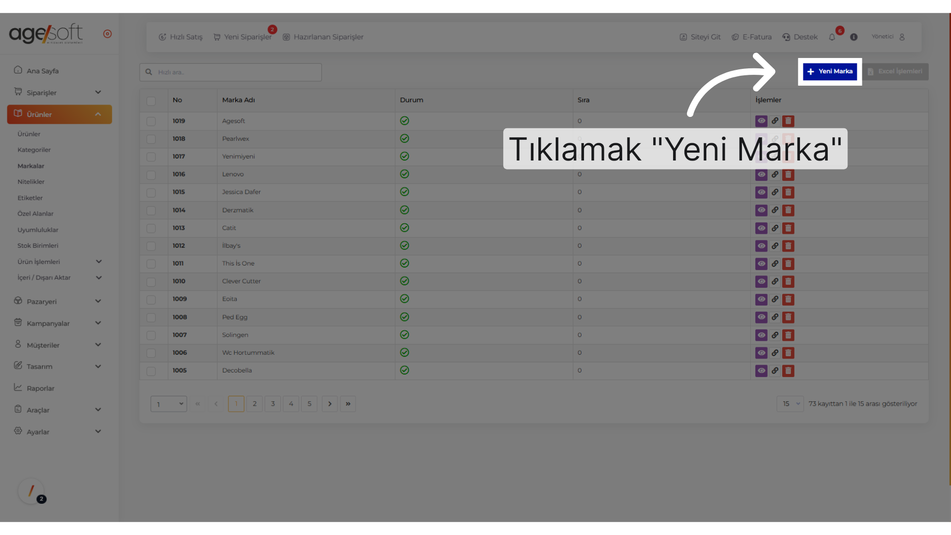 Tıklamak 'Yeni Marka'