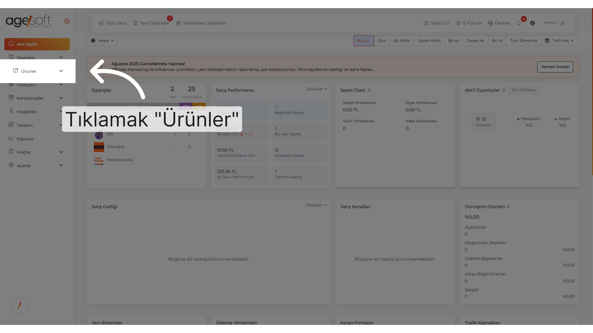 Tıklamak 'Ürünler'