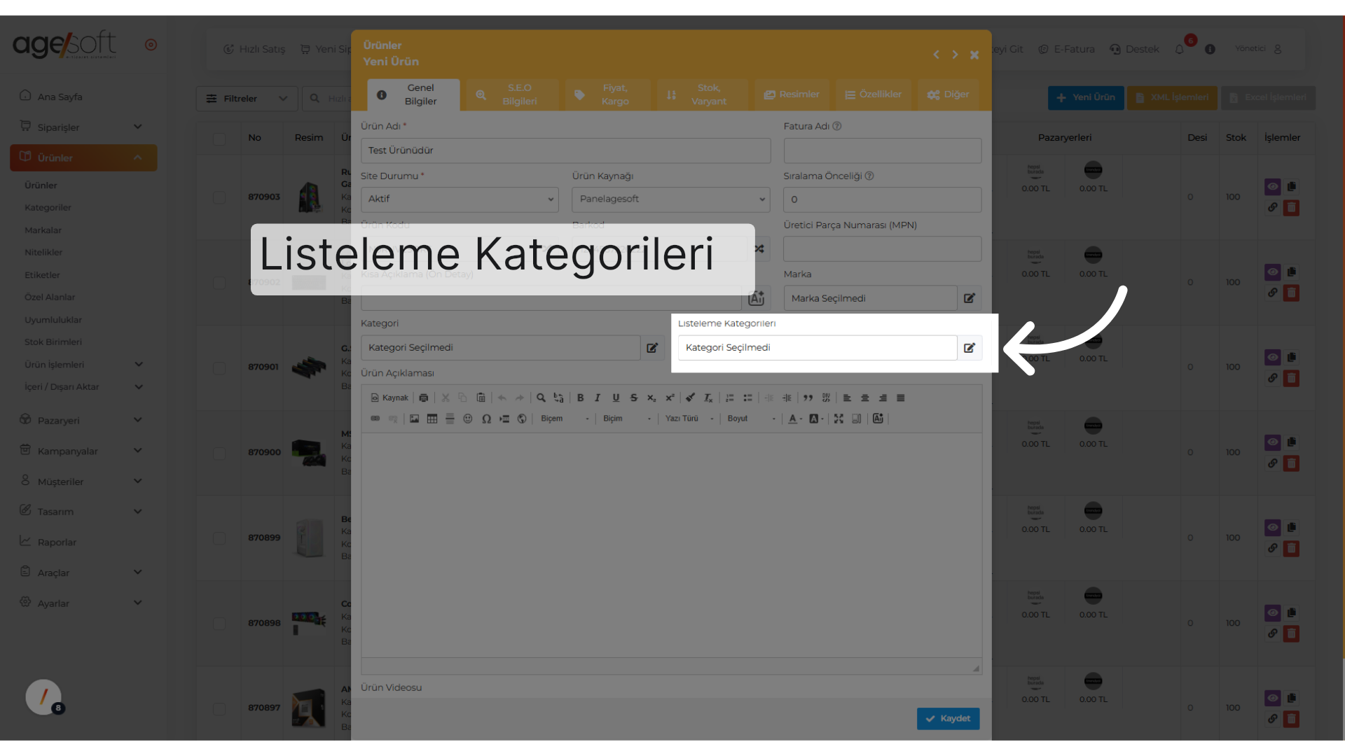 Listeleme Kategorileri