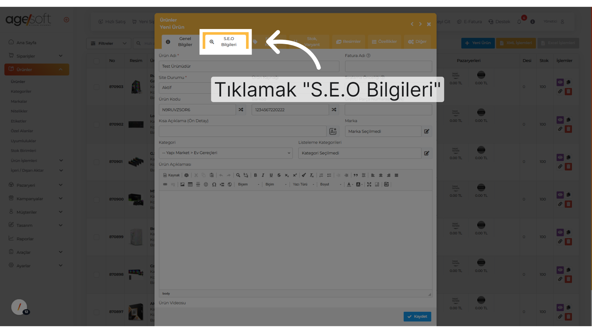 Tıklamak 'S.E.O Bilgileri'